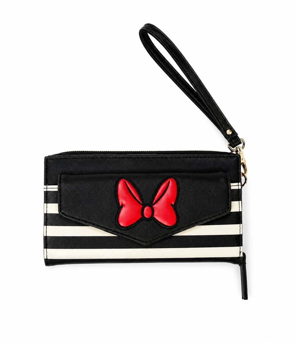 Disney Parks Minnie Mouse Black and White Striped Wristlet Wallet